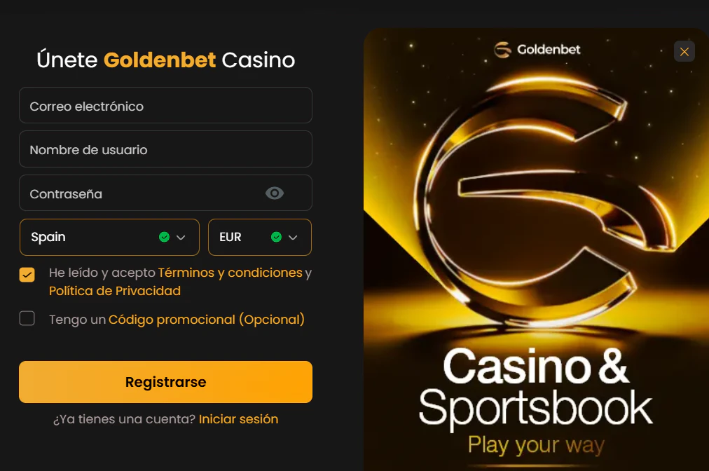 Proceso de registro y entrada al perfil de usuario en Goldenbet